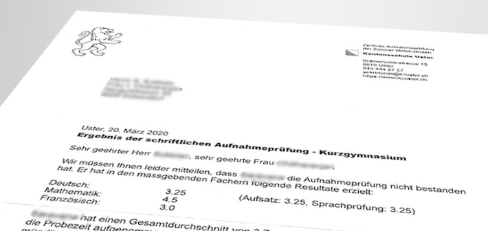 Einladung zu mündlicher Prüfung ans Kurzgymnasium